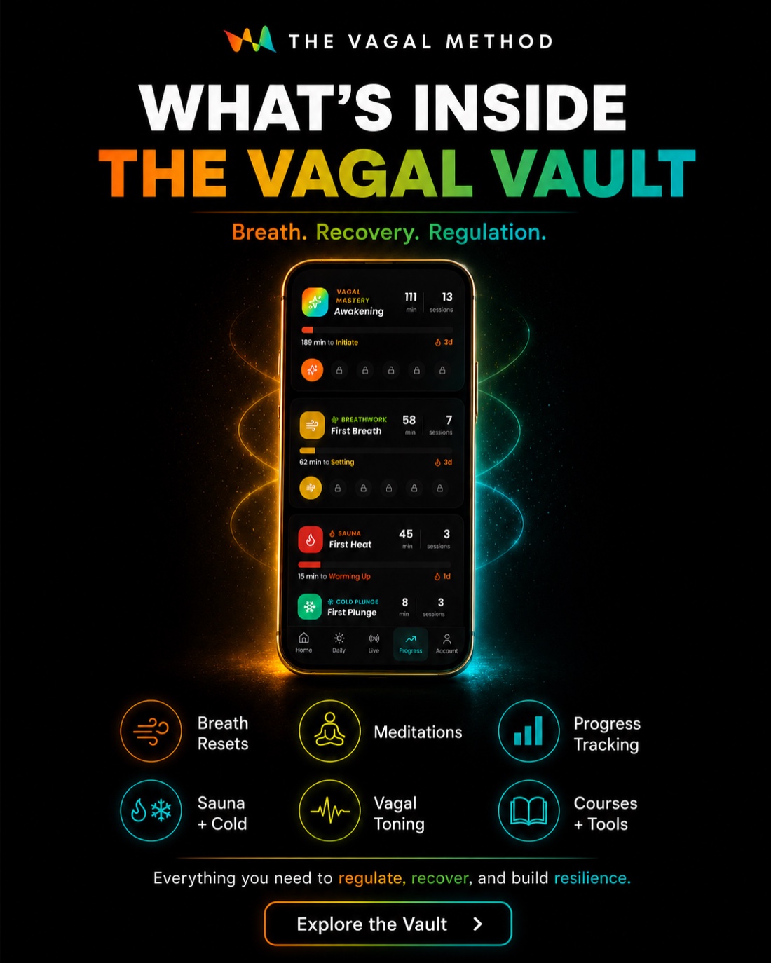 What's inside The Vagal Vault app: breath resets, meditations, and progress tracking